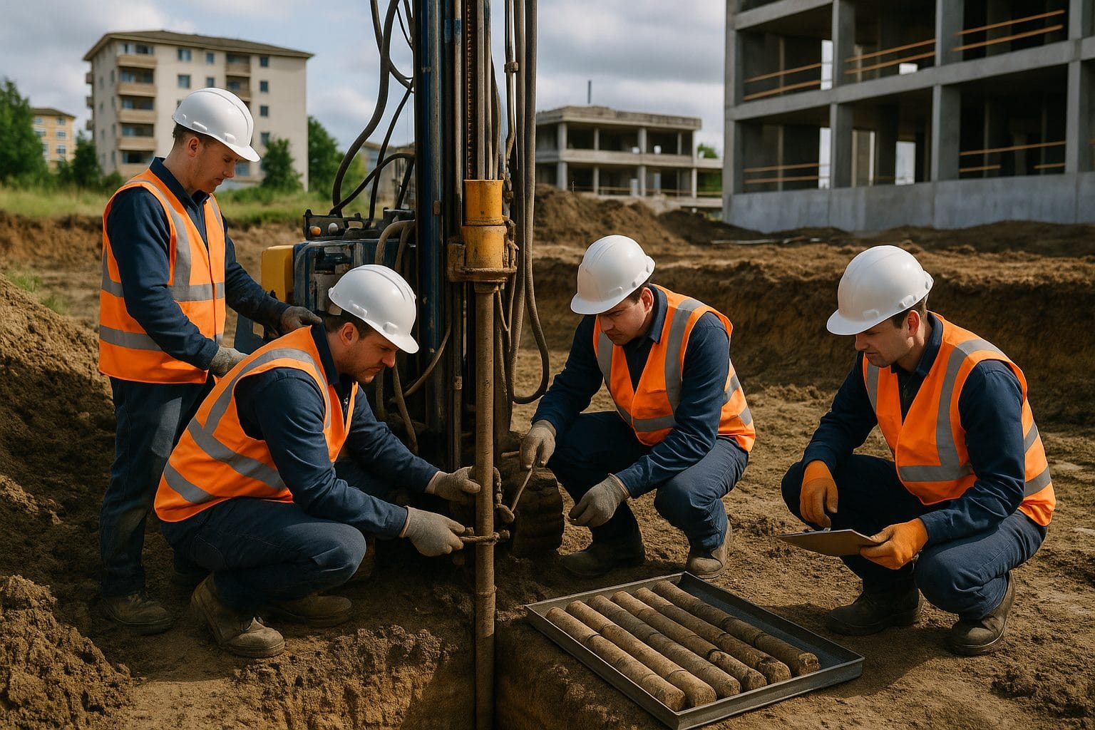 Sondage g&eacute;otechnique sur le terrain